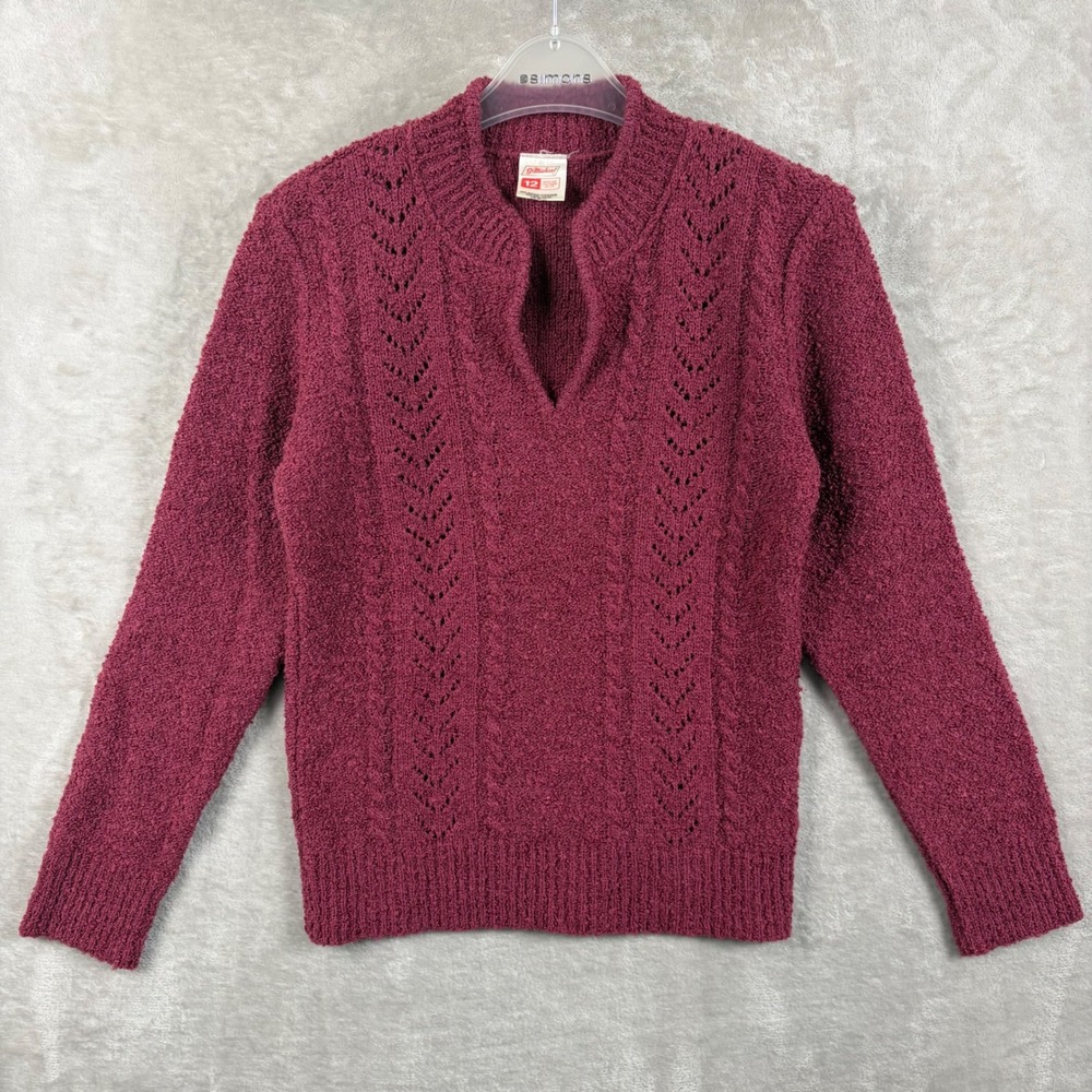 Vintage St Michael Raspberry Wool Blend Pointelle Boucle Knit Sweater Size 12